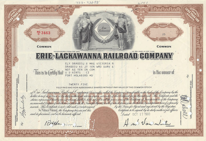 Erie-Lackawanna Railroad Company Stock Certificate