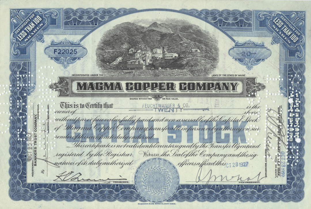 Magma Copper Company Stock Certificate
