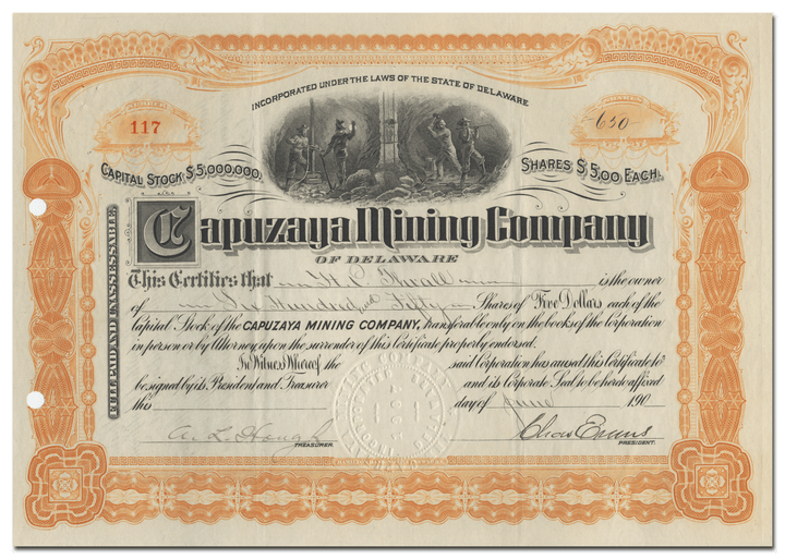 Capuzaya Mining Company Stock Certificate
