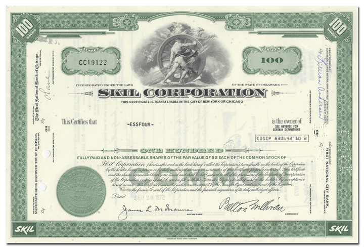 Skil Corporation Stock Certificate