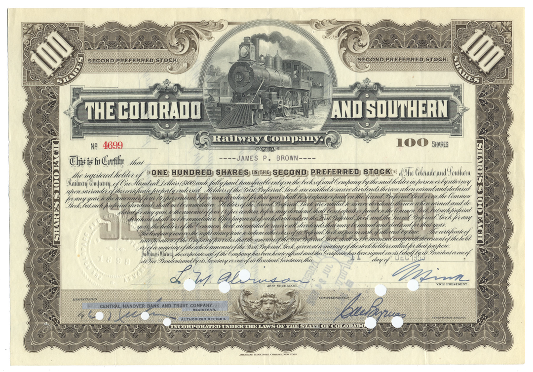 Colorado and Southern Railway Company Stock Certificate