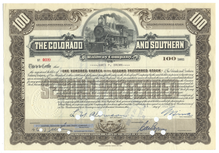 Colorado and Southern Railway Company Stock Certificate