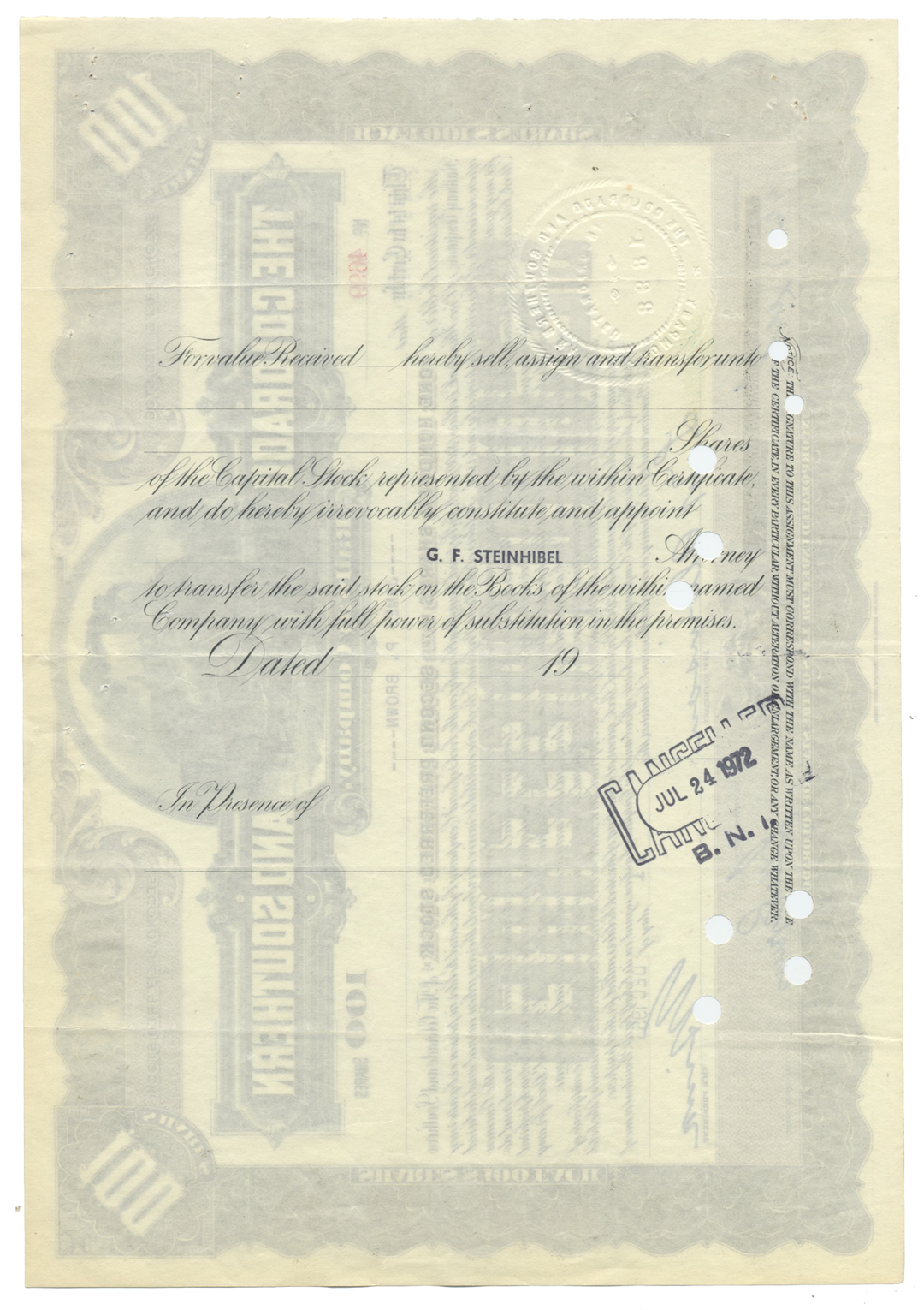 Colorado and Southern Railway Company Stock Certificate