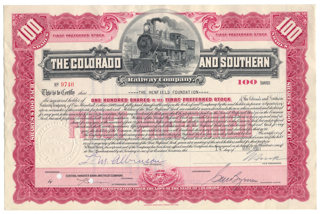 Colorado and Southern Railway Company Stock Certificate