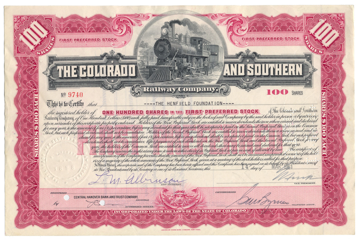 Colorado and Southern Railway Company Stock Certificate