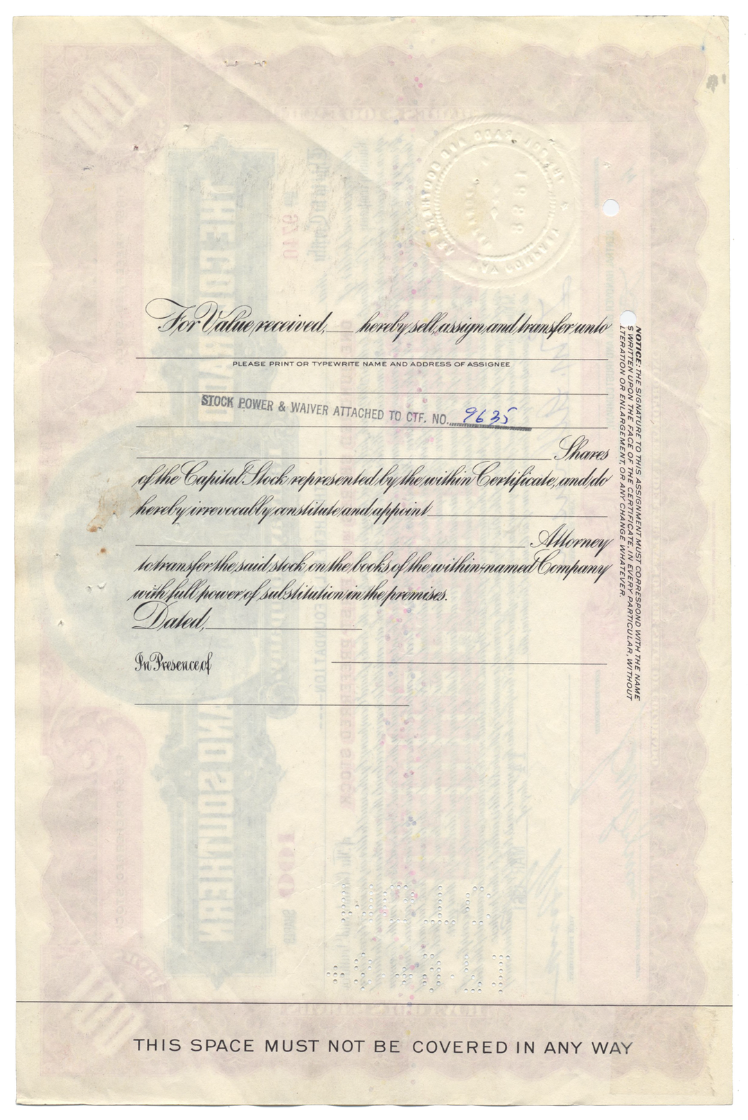 Colorado and Southern Railway Company Stock Certificate