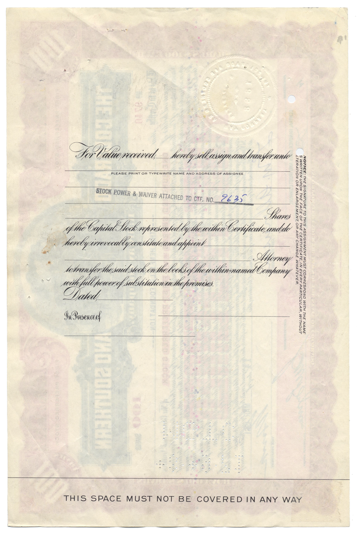 Colorado and Southern Railway Company Stock Certificate