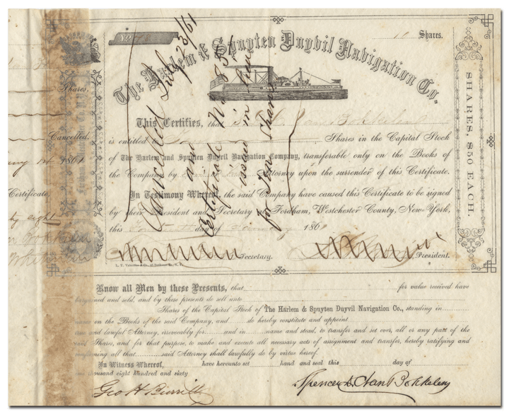 Harlem & Spuyen Duyvil Navigation Co. Stock Certificate