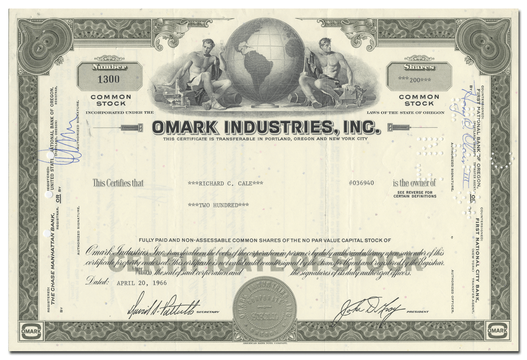Omark Industries, Inc. Stock Certificate