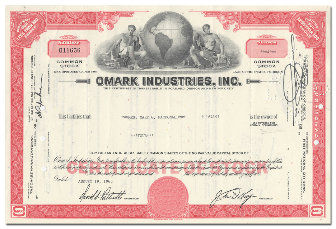 Omark Industries, Inc. Stock Certificate