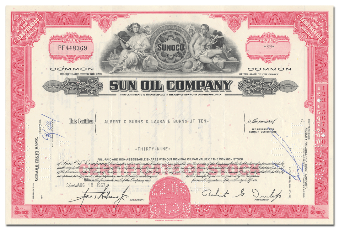 Sun Oil Company Stock Certificate