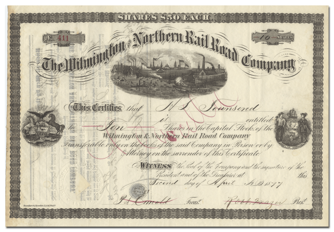 Wilmington and Northern Rail Road Company Stock Certificate