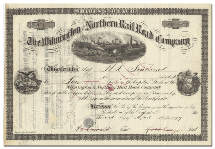 Wilmington and Northern Rail Road Company Stock Certificate