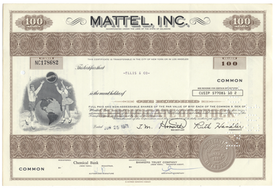 Mattel, Inc. Stock Certificate