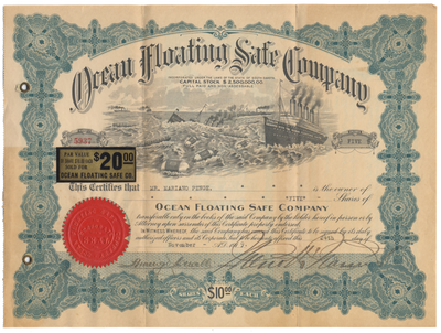 Ocean Floating Safe Company Stock Certificate
