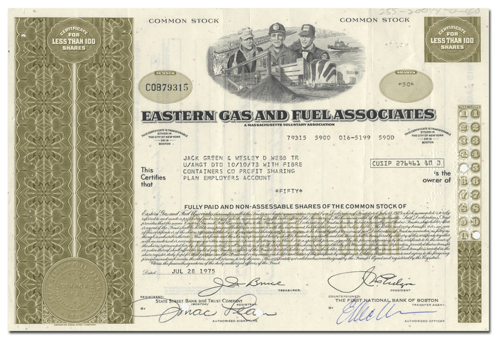 Eastern Gas and Fuel Associates Stock Certificate