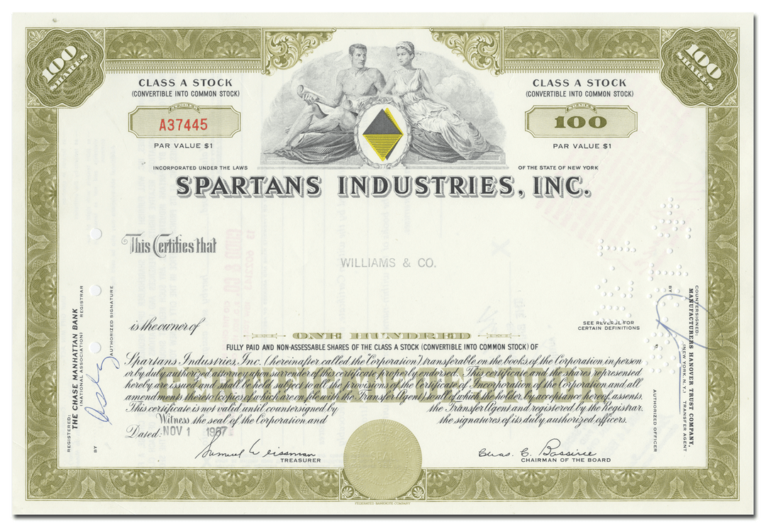 Spartans Industries, Inc. Stock Certificate