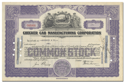Checker Cab Manufacturing Corporation Stock Certificate