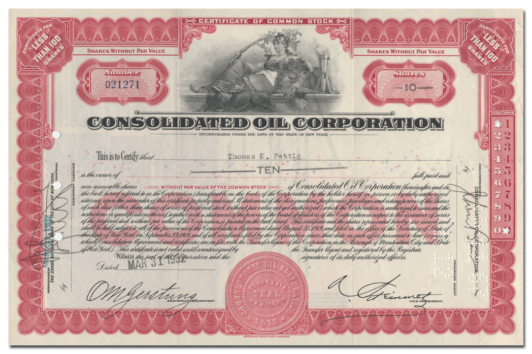 Consolidated Oil Corporation Stock Certificate