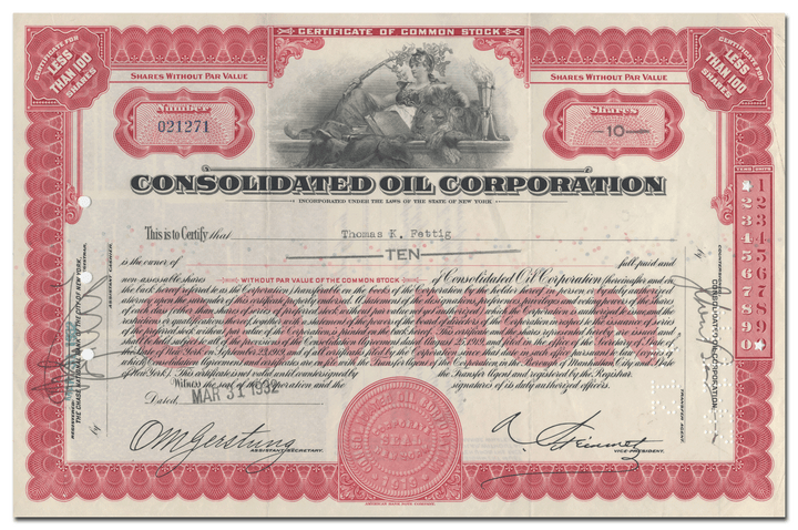 Consolidated Oil Corporation Stock Certificate