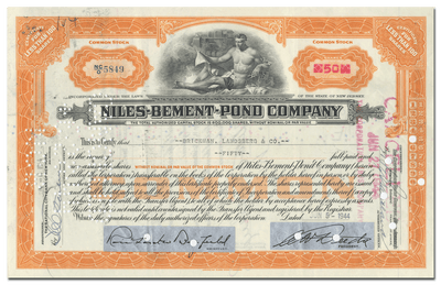 Niles - Bemont - Pond Company Stock Certificate