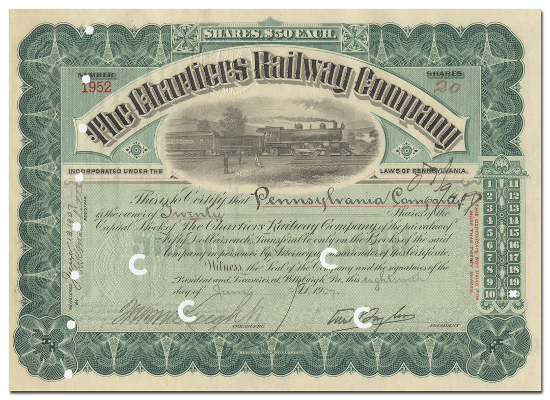 Chartiers Railway Company Stock Certificate