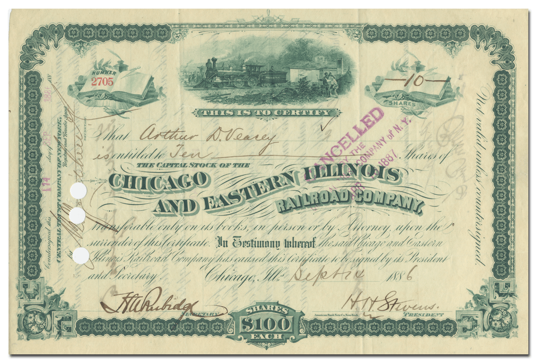 Chicago and Eastern Illinois Railroad Company Stock Certificate