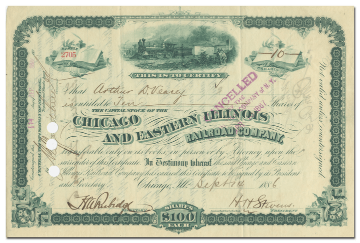 Chicago and Eastern Illinois Railroad Company Stock Certificate