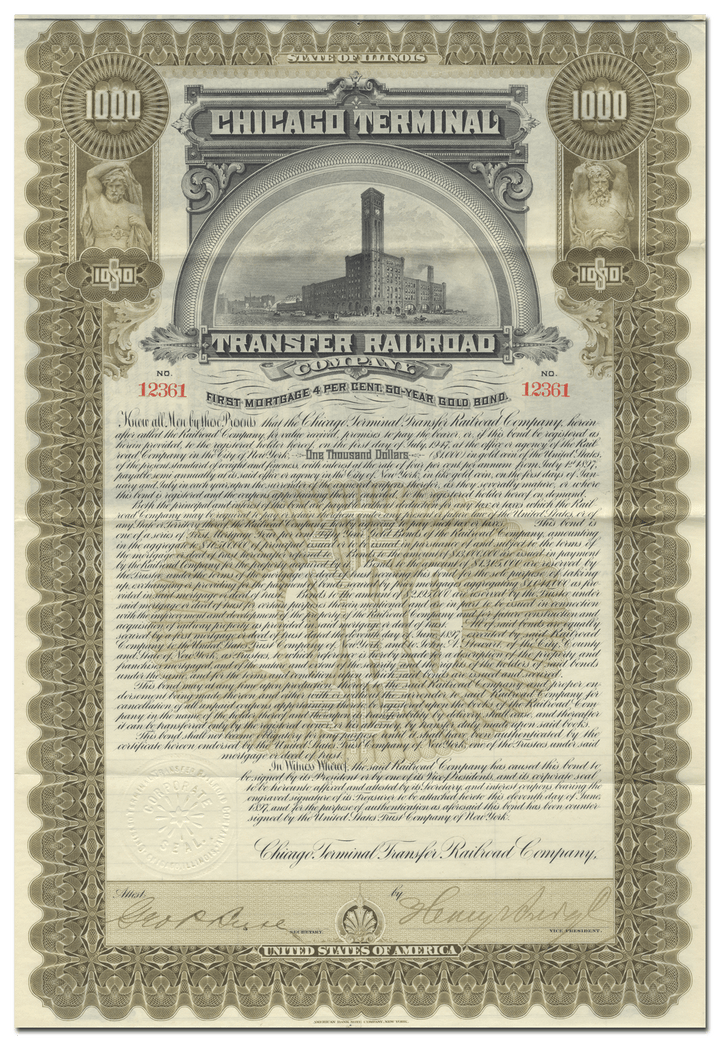Chicago Terminal Transfer Railroad Company Bond Certificate
