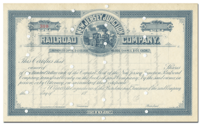 New Jersey Junction Railroad Company Stock Certificate