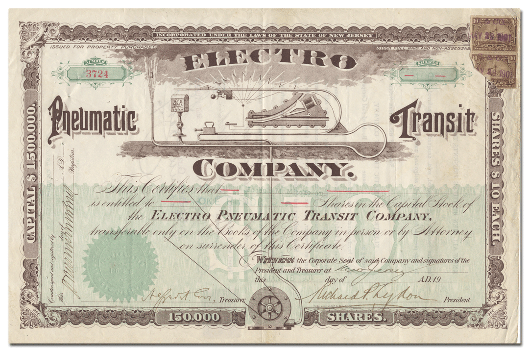 Electro Pneumatic Transit Company Stock Certificate