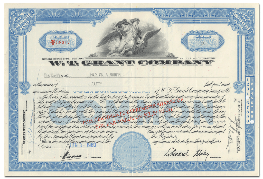 W. T. Grant Company Stock Certificate