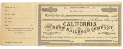 California Street Railroad Company Stock Certificate