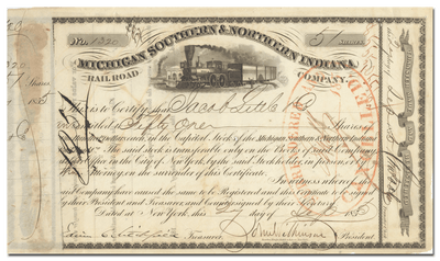 Michigan Southern & Northern Indiana Rail Road Company Stock Certificate
