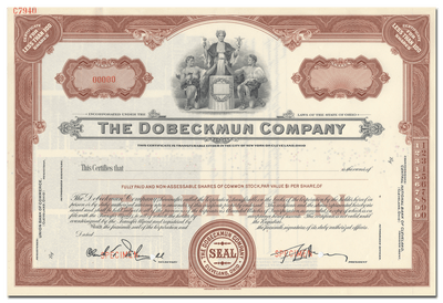 Dobeckmun Company Specimen Stock Certificate