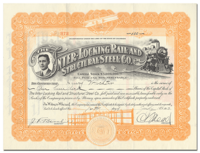 Inter-Locking Rail and Structural Steel Co. Stock Certificate