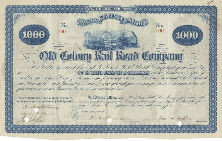 Old Colony Rail Road Company Bond Certificate