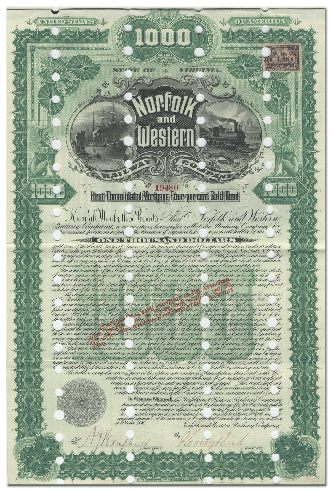 Norfolk and Western Railway Company Bond Certificate
