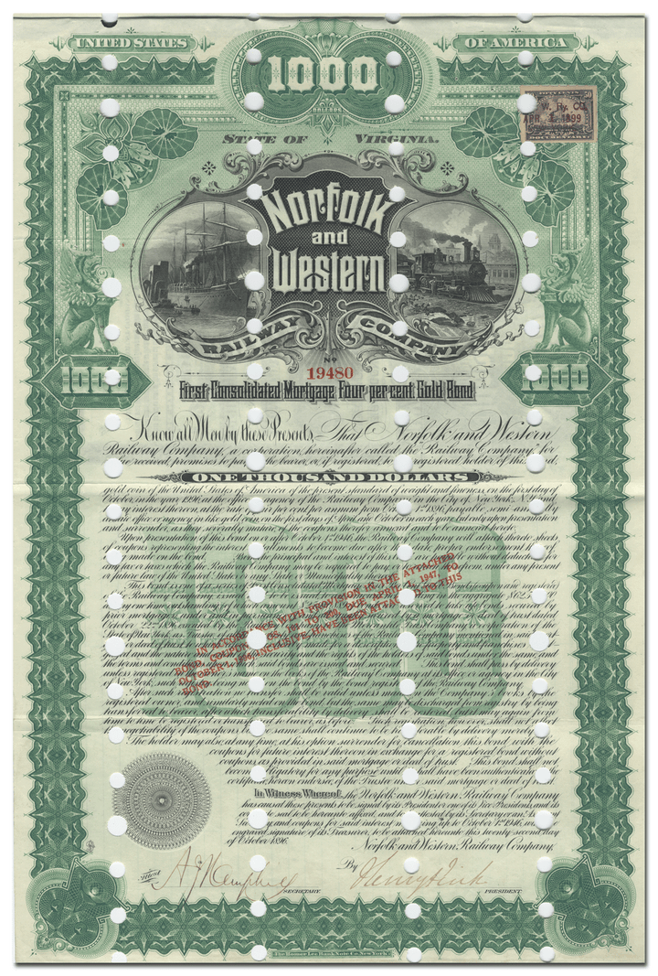 Norfolk and Western Railway Company Bond Certificate