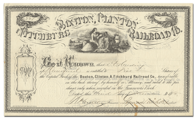 Boston, Clinton and Fitchburg Railroad Company Stock Certificate