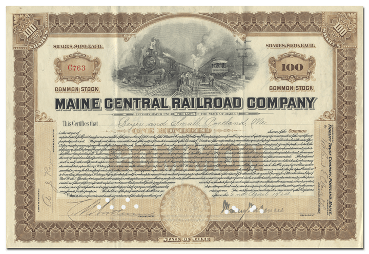 Maine Central Railroad Company Stock Certificate