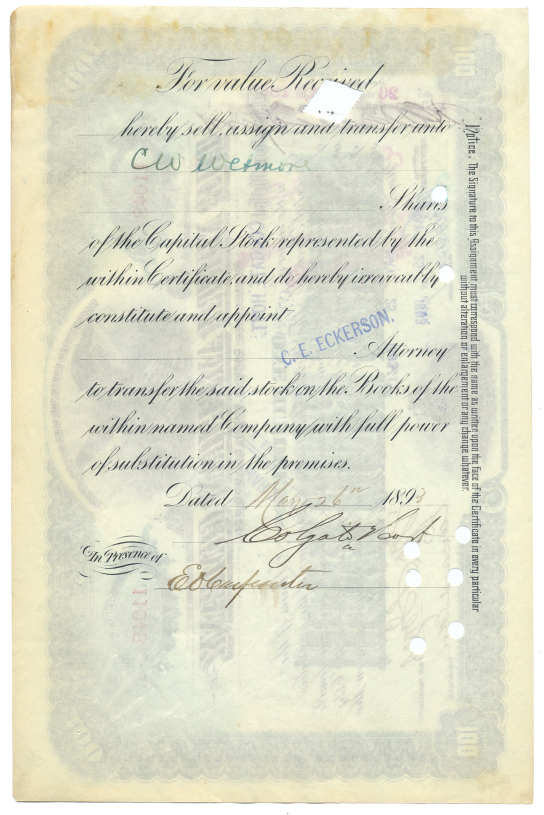 North American Company Stock Certificate