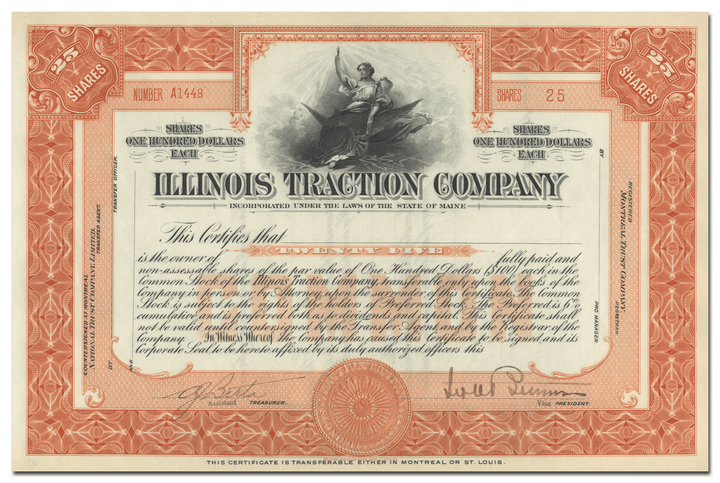 Illinois Traction Company Stock Certificate