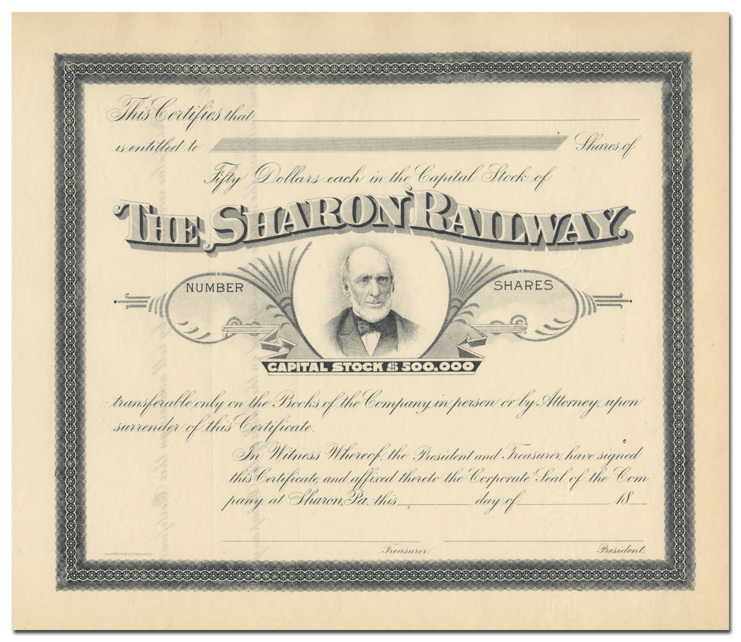 Sharon Railway Stock Certificate