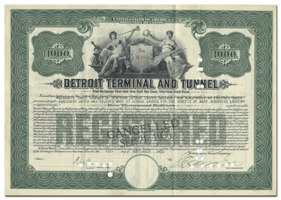 Detroit Terminal and Tunnel Company Bond Certificate