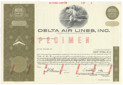 Delta Air Lines, Inc. Specimen Stock Certificate