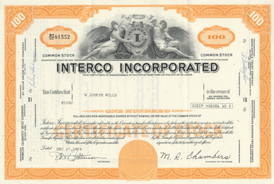 Interco Incorporated Stock Certificate