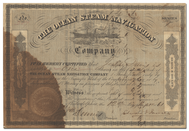 Ocean Steam Navigation Company Stock Certificate