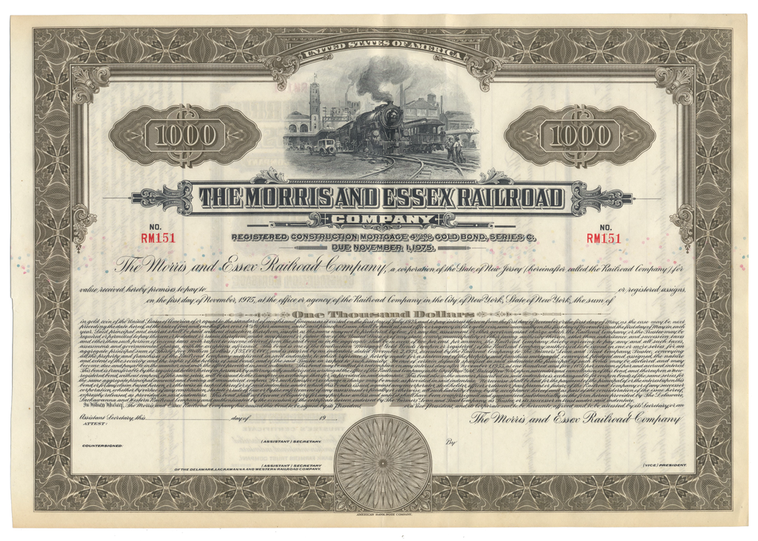 Morris and Essex Railroad Company Bond Certificate
