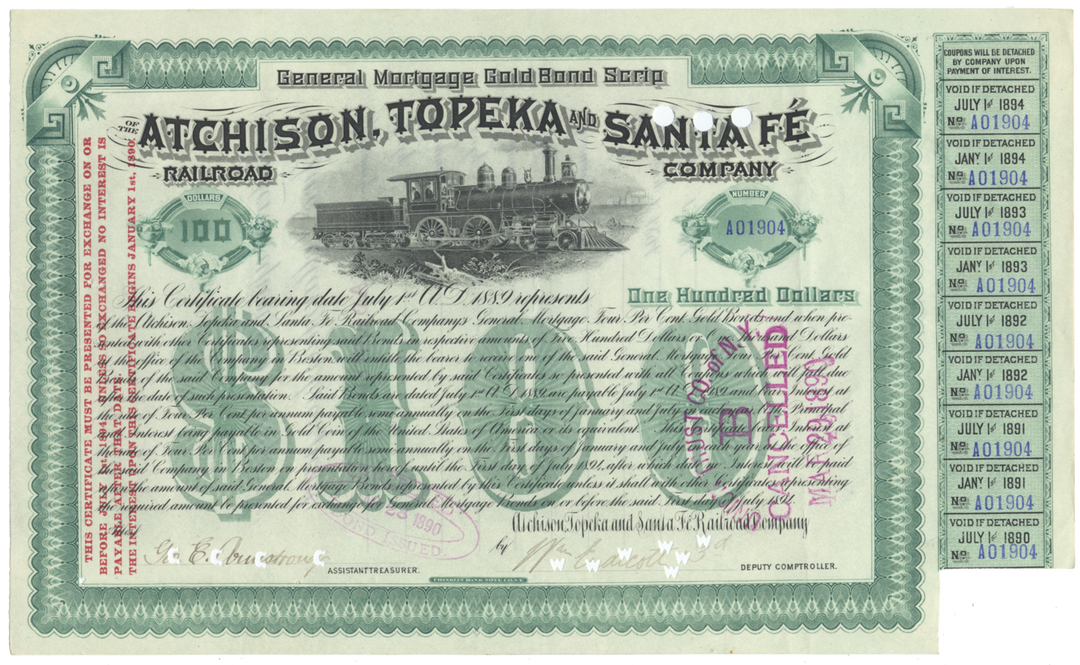 Atchison, Topeka and Santa Fe Railroad Company Bond Certificate